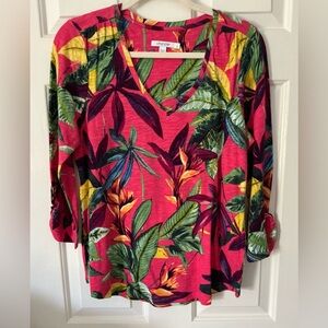 Chico's Women's Tropical Print Top - Pink, Green, Yellow, Purple, Blue. Sz Med